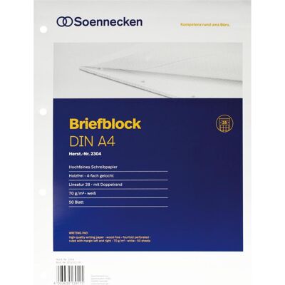 Soennecken, Heft + Block, Briefblock Papierformat: DIN A4 Ausführung der Lineatur: kariert mit Ran (A4, Kariert) Soennecken, Heft + Block, Briefblock Papierformat: DIN A4 Ausführung der Lineatur: kariert mit Ran (A4, Kariert)