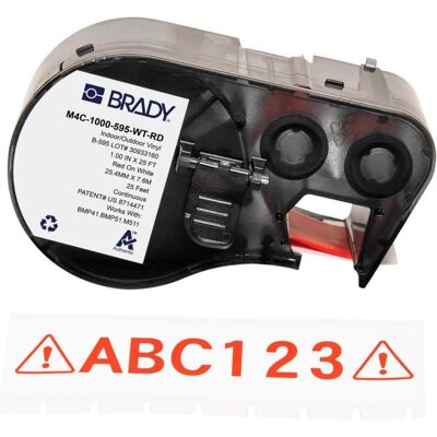 Brady, Etikettenrolle, M4C-1000-595-WT-RD, Vinyl, Rot auf weiss, 25.40 mm x 7.62 m, permanent, Endlos (25.40 mm) Brady, Etikettenrolle, M4C-1000-595-WT-RD, Vinyl, Rot auf weiss, 25.40 mm x 7.62 m, permanent, Endlos (25.40 mm)