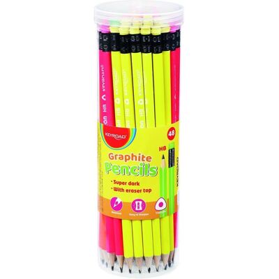 Keyroad, Bleistift, Holzbleistift mit radiergummi, hb, dreieckig, fluoreszierend, 48 stück, in der tube (HB, 48x) Keyroad, Bleistift, Holzbleistift mit radiergummi, hb, dreieckig, fluoreszierend, 48 stück, in der tube (HB, 48x)