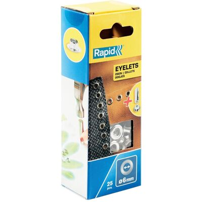 Rapid Ösen 6mm 25 Stück + Einschlagwerkzeug, Nähzubehör, Silber Rapid Ösen 6mm 25 Stück + Einschlagwerkzeug, Nähzubehör, Silber