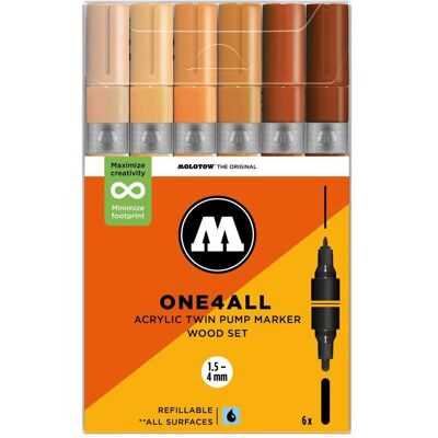 Molotow, Marker, Acrylmarker One4All Acrylic Twin Wood Set (6x) Molotow, Marker, Acrylmarker One4All Acrylic Twin Wood Set (6x)