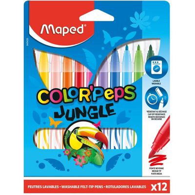 Maped, Malstifte, Filzstift COLOUR'PEPS JUNGLE 2.0, farbig sortiert, 12 Stück in Blisterschachtel (12x) Maped, Malstifte, Filzstift COLOUR'PEPS JUNGLE 2.0, farbig sortiert, 12 Stück in Blisterschachtel (12x)