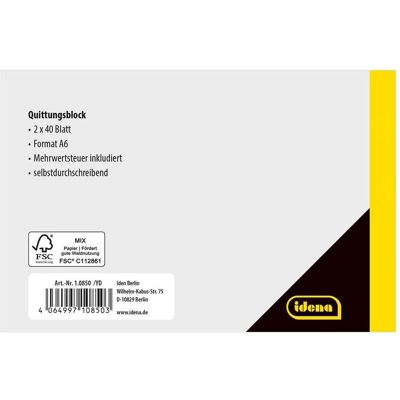 Idena, Formular, Quittung A6 quer 2x40 Blatt FSC-Mix (80x) Idena, Formular, Quittung A6 quer 2x40 Blatt FSC-Mix (80x)