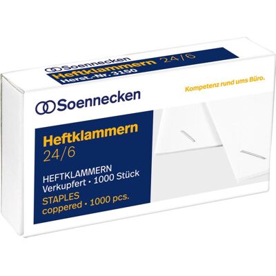 Soennecken, Büroklammer, Heftklammer Produktverwendung: Heftzange 124 Typbezeichnung der Heftklammern: 24/6 (1000x) Soennecken, Büroklammer, Heftklammer Produktverwendung: Heftzange 124 Typbezeichnung der Heftklammern: 24/6 (1000x)