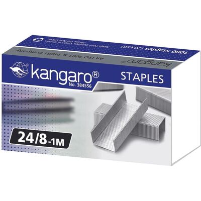 Kangaro, Büroklammer, Heftklammern,, Nr.24/8-1M, 1000 Stk (1000x) Kangaro, Büroklammer, Heftklammern,, Nr.24/8-1M, 1000 Stk (1000x)