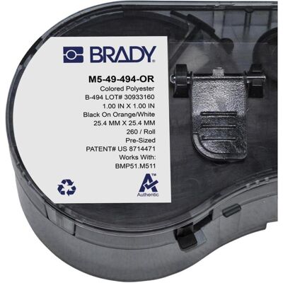 Brady, Etiketten, M5-49-494-OR, Polyester, Schwarz auf Orange/Weiss, glänzend, 25,40 x 25,40 mm, permanent (260 Brady, Etiketten, M5-49-494-OR, Polyester, Schwarz auf Orange/Weiss, glänzend, 25,40 x 25,40 mm, permanent (260