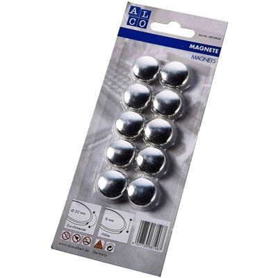 Alco, Magnet, Flachmagnete silber, Durchmesser : 20 mm (10x) Alco, Magnet, Flachmagnete silber, Durchmesser : 20 mm (10x)