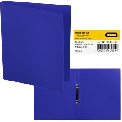 Idena, Ordner, Ringbuch A4 PP blau 20mm 2 Ringe (A4, 20 mm, 1 Stk.) Idena, Ordner, Ringbuch A4 PP blau 20mm 2 Ringe (A4, 20 mm, 1 Stk.)