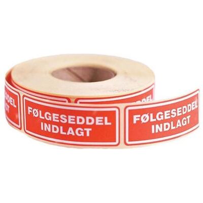 B.N.T., Heft + Block, Etiketter selvkl.tryk:Følgesed indlagt 24x64,6mm 500stk/rul - (500 stk.) B.N.T., Heft + Block, Etiketter selvkl.tryk:Følgesed indlagt 24x64,6mm 500stk/rul - (500 stk.)
