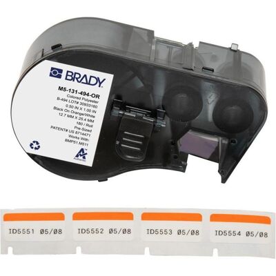 Brady, Etikettenrolle, M5-131-494-OR, Polyester, Schwarz auf Orange/Weiss, glänzend, 25.40 x 12.70 mm, permanent (18 Brady, Etikettenrolle, M5-131-494-OR, Polyester, Schwarz auf Orange/Weiss, glänzend, 25.40 x 12.70 mm, permanent (18