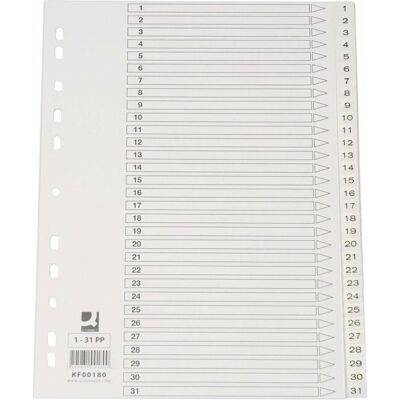 Q-Connect, Ordner Zubehör, Zahlenregister aus Kunststoff 1-31, A4, weiss Q-Connect, Ordner Zubehör, Zahlenregister aus Kunststoff 1-31, A4, weiss
