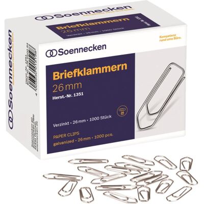 Soennecken, Büroklammer, Büroklammer Ausführung der Form: spitze Form Länge: 26 mm (1000x) Soennecken, Büroklammer, Büroklammer Ausführung der Form: spitze Form Länge: 26 mm (1000x)