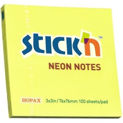 B.N.T., Heft + Block, Notes Stick'N NEON gul 76x76mm 100blade - (12 stk.) B.N.T., Heft + Block, Notes Stick'N NEON gul 76x76mm 100blade - (12 stk.)