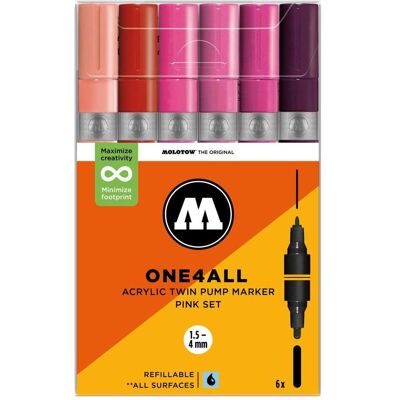 Molotow, Marker, Acrylmarker One4All Acrylic Twin Pink Set (6x) Molotow, Marker, Acrylmarker One4All Acrylic Twin Pink Set (6x)