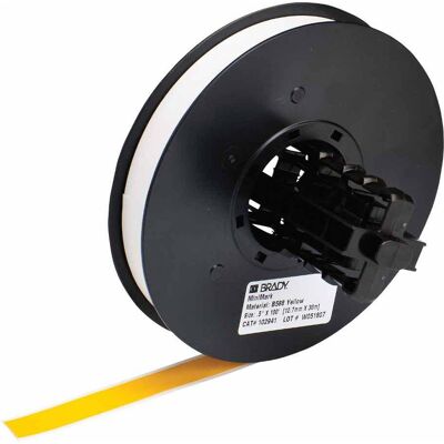 Brady, Etikettenrolle, B-595, Hochleistungs-Industrie-Vinylband, Gelb, glänzend, 13.00 mm x 30.00 m, permanent, End (19.05 mm) Brady, Etikettenrolle, B-595, Hochleistungs-Industrie-Vinylband, Gelb, glänzend, 13.00 mm x 30.00 m, permanent, End (19.05 mm)