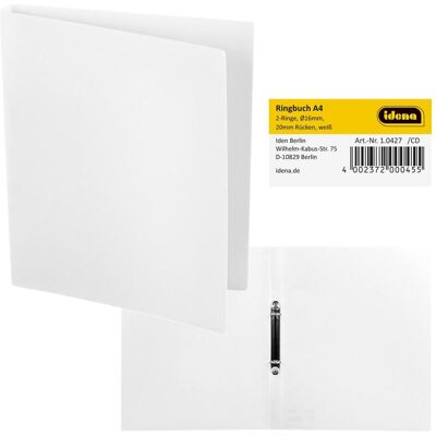 Idena, Ordner, Ringbuch A4 PP weiss 20mm 2 Ringe (A4, 20 mm, 1 Stk.) Idena, Ordner, Ringbuch A4 PP weiss 20mm 2 Ringe (A4, 20 mm, 1 Stk.)