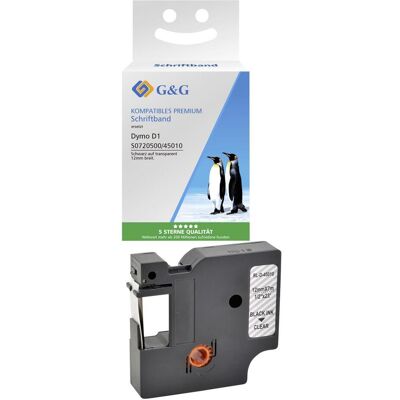 G&G D1 Beschriftungsband - 12mm x 7m, Transparent, Schwarze Schrift G&G D1 Beschriftungsband - 12mm x 7m, Transparent, Schwarze Schrift