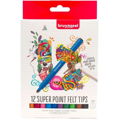 Bruynzeel, Malstifte, Super Point Filzstift-Set, 12 Farben (12x) Bruynzeel, Malstifte, Super Point Filzstift-Set, 12 Farben (12x)