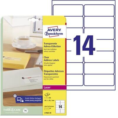 Avery Dennison, Etiketten, Etiquette d'adresse, 99,1 x 38,1 mm, transparent Avery Dennison, Etiketten, Etiquette d'adresse, 99,1 x 38,1 mm, transparent