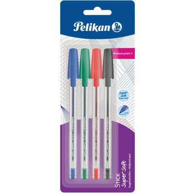Pelikan Schreibstifte, Kugelschreiber Stick super soft, Blisterkarte mit 4 Stück Blau, Grün, Rot & Schwarz (4x) Pelikan Schreibstifte, Kugelschreiber Stick super soft, Blisterkarte mit 4 Stück Blau, Grün, Rot & Schwarz (4x)