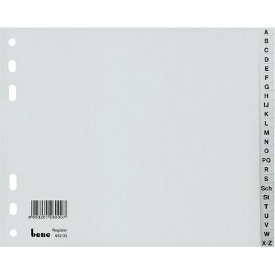 Bene, Ordner Zubehör, A-Z Register Verwendung für Papierformat: DIN A4 Werkstoff: Polypropylen Bene, Ordner Zubehör, A-Z Register Verwendung für Papierformat: DIN A4 Werkstoff: Polypropylen