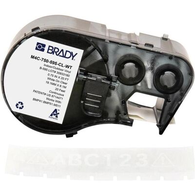 Brady, Etikettenrolle, M4C-750-595-CL-WT, Vinyl, Weiss auf Transparent, 19.05 mm x 6.10 m, permanent, Endlos Brady, Etikettenrolle, M4C-750-595-CL-WT, Vinyl, Weiss auf Transparent, 19.05 mm x 6.10 m, permanent, Endlos