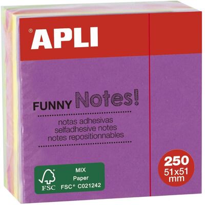 Apli, Haftnotiz, Minicube mit 250 Blättern Haftnotizen, 51 x 51 mm, in 5 sortierten fluoreszierenden Farben. 50 Blatt (51 x 51 mm) Apli, Haftnotiz, Minicube mit 250 Blättern Haftnotizen, 51 x 51 mm, in 5 sortierten fluoreszierenden Farben. 50 Blatt (51 x 51 mm)