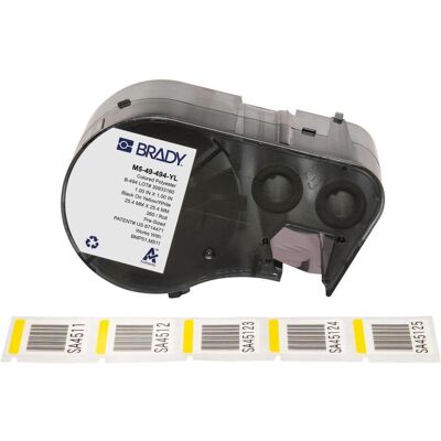 Brady, Etikettenrolle, M5-49-494-YL, Polyester, Schwarz auf Gelb/Weiss, glänzend, 25,40 x 25,40 mm, permanent (260 E Brady, Etikettenrolle, M5-49-494-YL, Polyester, Schwarz auf Gelb/Weiss, glänzend, 25,40 x 25,40 mm, permanent (260 E