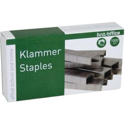 B.N.T., Büroklammer, Heftklammern BNT/Büro 24/6 Stahl 1000 Stück/Packung - (1000 x 20 Packungen) (1000x) B.N.T., Büroklammer, Heftklammern BNT/Büro 24/6 Stahl 1000 Stück/Packung - (1000 x 20 Packungen) (1000x)