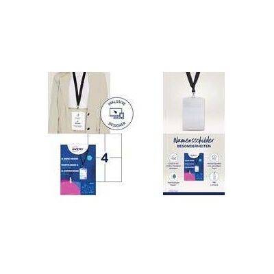 Avery Informationsschild, Zweckform Namensschild-Tasche, 148x105 mm, Textilband transparent, aus PVC-freiem Material, mit 3-f Avery Informationsschild, Zweckform Namensschild-Tasche, 148x105 mm, Textilband transparent, aus PVC-freiem Material, mit 3-f