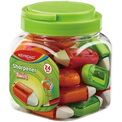 Keyroad, Spitzer, Kunststoffspitzer mit Radiergummi Twist, einzeln. (24 Stück) Keyroad, Spitzer, Kunststoffspitzer mit Radiergummi Twist, einzeln. (24 Stück)