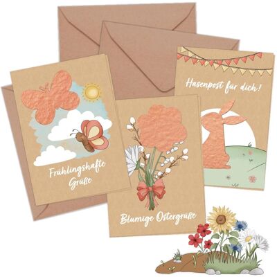 Papierdrachen, Grusskarte + Briefpapier, 3 Klappkarten mit Saatpapier – Osterhasenwelt (3 Stk.) Papierdrachen, Grusskarte + Briefpapier, 3 Klappkarten mit Saatpapier – Osterhasenwelt (3 Stk.)