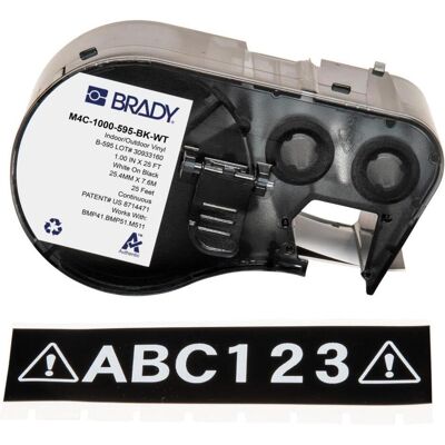 Brady, Etikettenrolle, M4C-1000-595-BK-WT, Vinyl, Weiss auf Schwarz, 25.40 mm x 7.62 m, permanent, Endlos (25.40 mm) Brady, Etikettenrolle, M4C-1000-595-BK-WT, Vinyl, Weiss auf Schwarz, 25.40 mm x 7.62 m, permanent, Endlos (25.40 mm)
