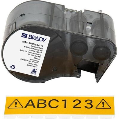 Brady, Etikettenrolle, M5C-1000-584-YL, reflektierendes Vinylband, Schwarz auf Gelb, 25.40 mm x 6.10 m, permanent (25.40 mm) Brady, Etikettenrolle, M5C-1000-584-YL, reflektierendes Vinylband, Schwarz auf Gelb, 25.40 mm x 6.10 m, permanent (25.40 mm)