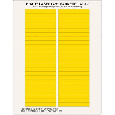 Brady, Etiketten, LAT-12-747YL-2.5, Polyester, matt, Gelb, 76.20 x 9.53 mm, dauerhaft klebend, US-Letter, 2-ba Brady, Etiketten, LAT-12-747YL-2.5, Polyester, matt, Gelb, 76.20 x 9.53 mm, dauerhaft klebend, US-Letter, 2-ba