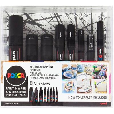 Posca Markerset - 8 Größen, Schwarz - Kunst, Bastelbedarf Posca Markerset - 8 Größen, Schwarz - Kunst, Bastelbedarf