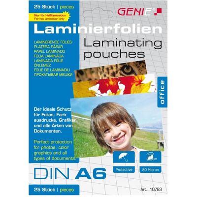 Genie, Laminierfolie, Laminierfolien DIN (A6, 25 Stk., 80 µm) Genie, Laminierfolie, Laminierfolien DIN (A6, 25 Stk., 80 µm)
