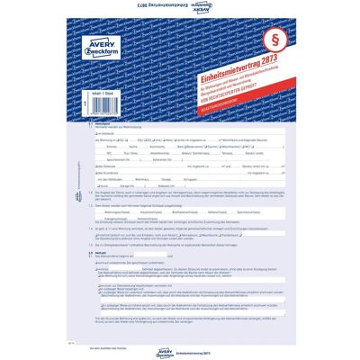 5x Avery, Formular, Einheitsmietvertrag 'Wohnungen / Häuser' 2873 5x Avery, Formular, Einheitsmietvertrag 'Wohnungen / Häuser' 2873