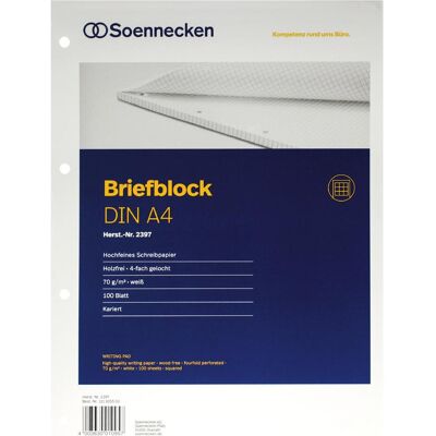 Soennecken, Heft + Block, Briefblock Papierformat: DIN A4 Ausführung der Lineatur: kariert (A4, Kariert) Soennecken, Heft + Block, Briefblock Papierformat: DIN A4 Ausführung der Lineatur: kariert (A4, Kariert)