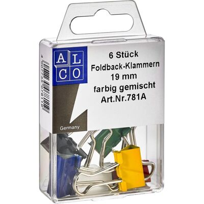 Alco, Büroklammer, Foldback-Klammern 19mm 6 Stück, sortiert (6x) Alco, Büroklammer, Foldback-Klammern 19mm 6 Stück, sortiert (6x)
