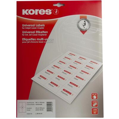 Kores, Etiketten, Universal-Etiketten, weiss, B x H mm: 99,1 x 139,0, je Blatt: 4 Etiketten Kores, Etiketten, Universal-Etiketten, weiss, B x H mm: 99,1 x 139,0, je Blatt: 4 Etiketten
