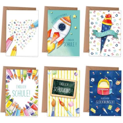 Papierdrachen, Grusskarte + Briefpapier, 6 Klappkarten zur Einschulung - Aquarell (6 Stk.) Papierdrachen, Grusskarte + Briefpapier, 6 Klappkarten zur Einschulung - Aquarell (6 Stk.)