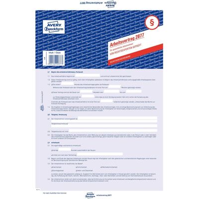 Avery Formular, Arbeitsvertrag Avery Formular, Arbeitsvertrag