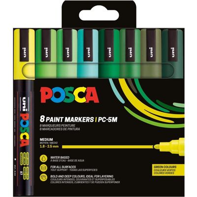 Posca, Marker, Paintmarker PC-5M 8 stk. Green Colours (8x) Posca, Marker, Paintmarker PC-5M 8 stk. Green Colours (8x)