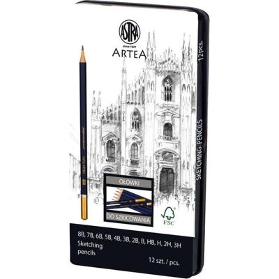 Astra, Bleistift, Zestaw ołówków do szkicowania Artea mix 12 sztuk metalowym pudełku (2B, 2H, 3B, 3H, 4B, 5B, 6B, 7B, 8B, B, H, HB, 12x) Astra, Bleistift, Zestaw ołówków do szkicowania Artea mix 12 sztuk metalowym pudełku (2B, 2H, 3B, 3H, 4B, 5B, 6B, 7B, 8B, B, H, HB, 12x)