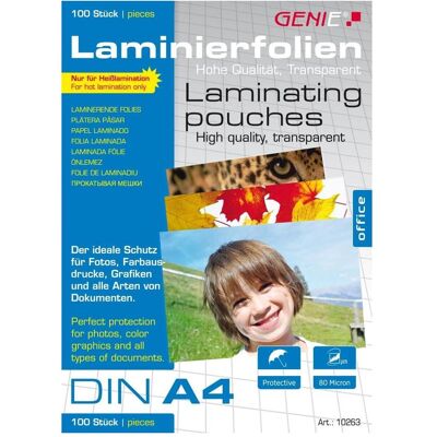 Genie, Laminierfolie, 80 micron (A4, 100 Stk., 80 µm) Genie, Laminierfolie, 80 micron (A4, 100 Stk., 80 µm)