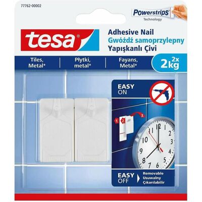 tesa, Klebehaken + Klebenagel, Klebenagel für Fliesen, Metall und glatte Oberflächen, Weiss, weiss, 77762-00002-00 tesa, Klebehaken + Klebenagel, Klebenagel für Fliesen, Metall und glatte Oberflächen, Weiss, weiss, 77762-00002-00
