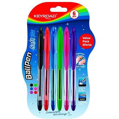 Keyroad, Schreibstifte, Klassischer kugelschreiber ball pen soft jet, 0,7 mm, 6 stück, blister, farbmischung (6x) Keyroad, Schreibstifte, Klassischer kugelschreiber ball pen soft jet, 0,7 mm, 6 stück, blister, farbmischung (6x)