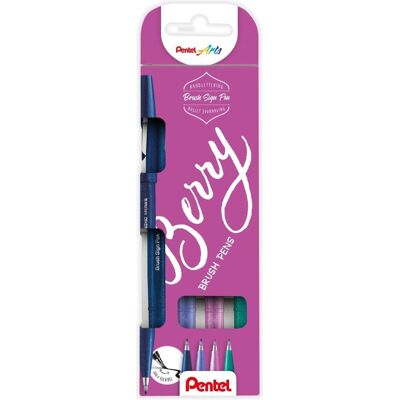 Pentel, Marker, Fineliner SES15B-4 Brush Sign Pen BERRY - (4 stk.) (4x) Pentel, Marker, Fineliner SES15B-4 Brush Sign Pen BERRY - (4 stk.) (4x)