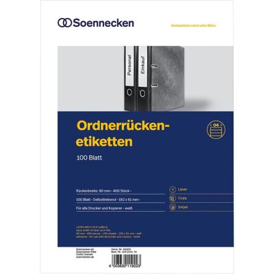 Soennecken, Ordner Zubehör, Ordneretikett 66309 breit/kurz sk weiss 400 St./Pack. Soennecken, Ordner Zubehör, Ordneretikett 66309 breit/kurz sk weiss 400 St./Pack.